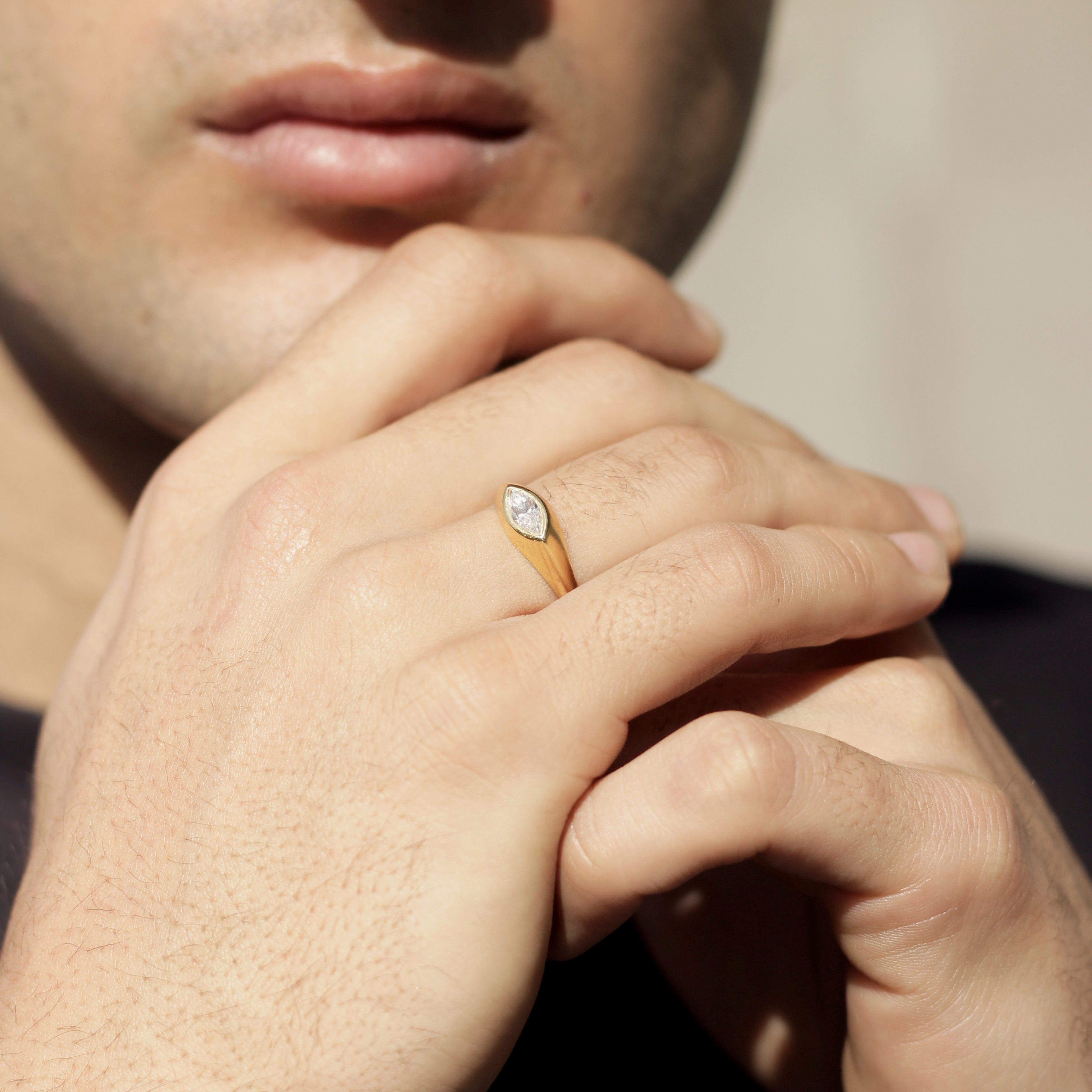 Bezel Set Marquise Cut Moissanite Diamond Ring