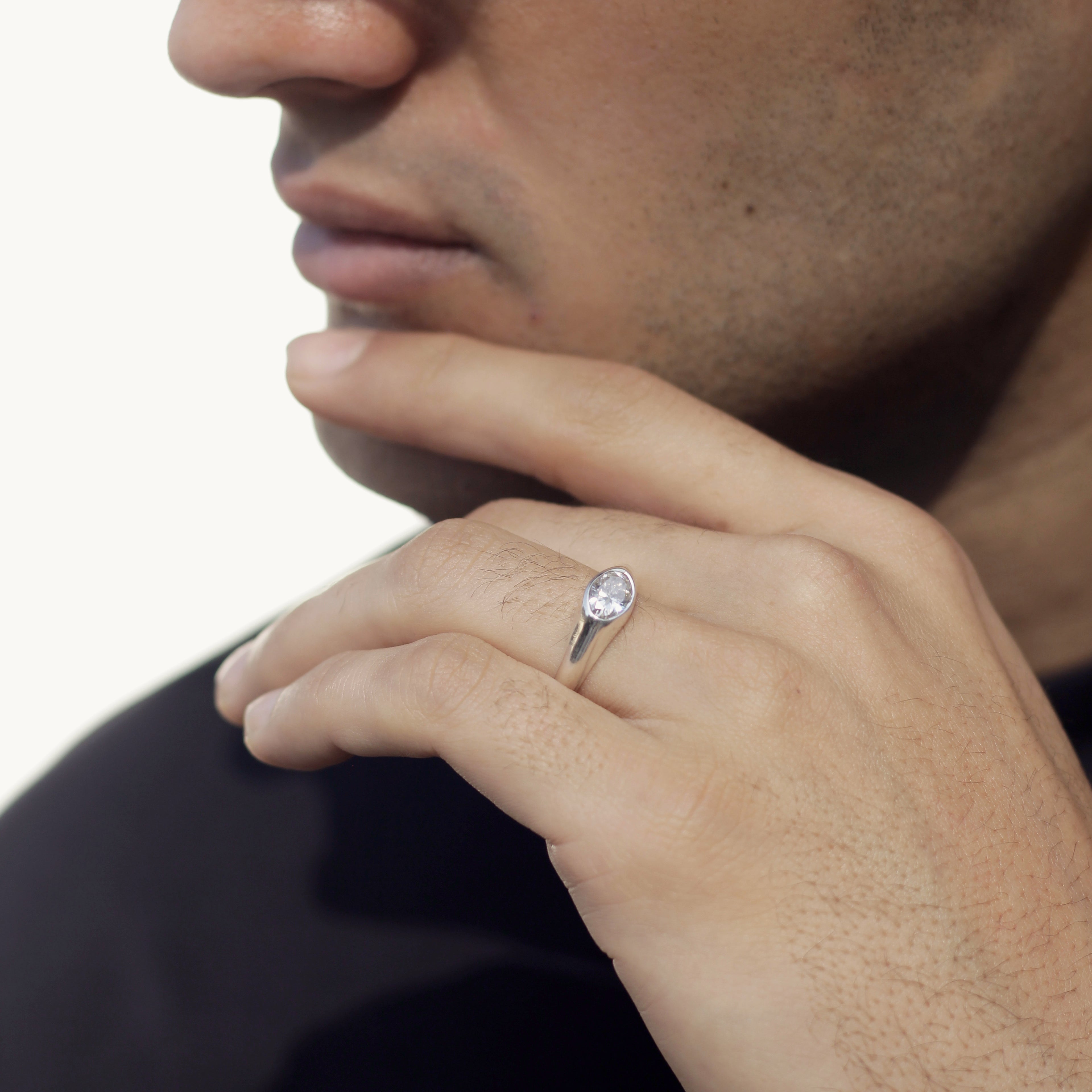 Bezel Set Oval Cut Moissanite Diamond Ring