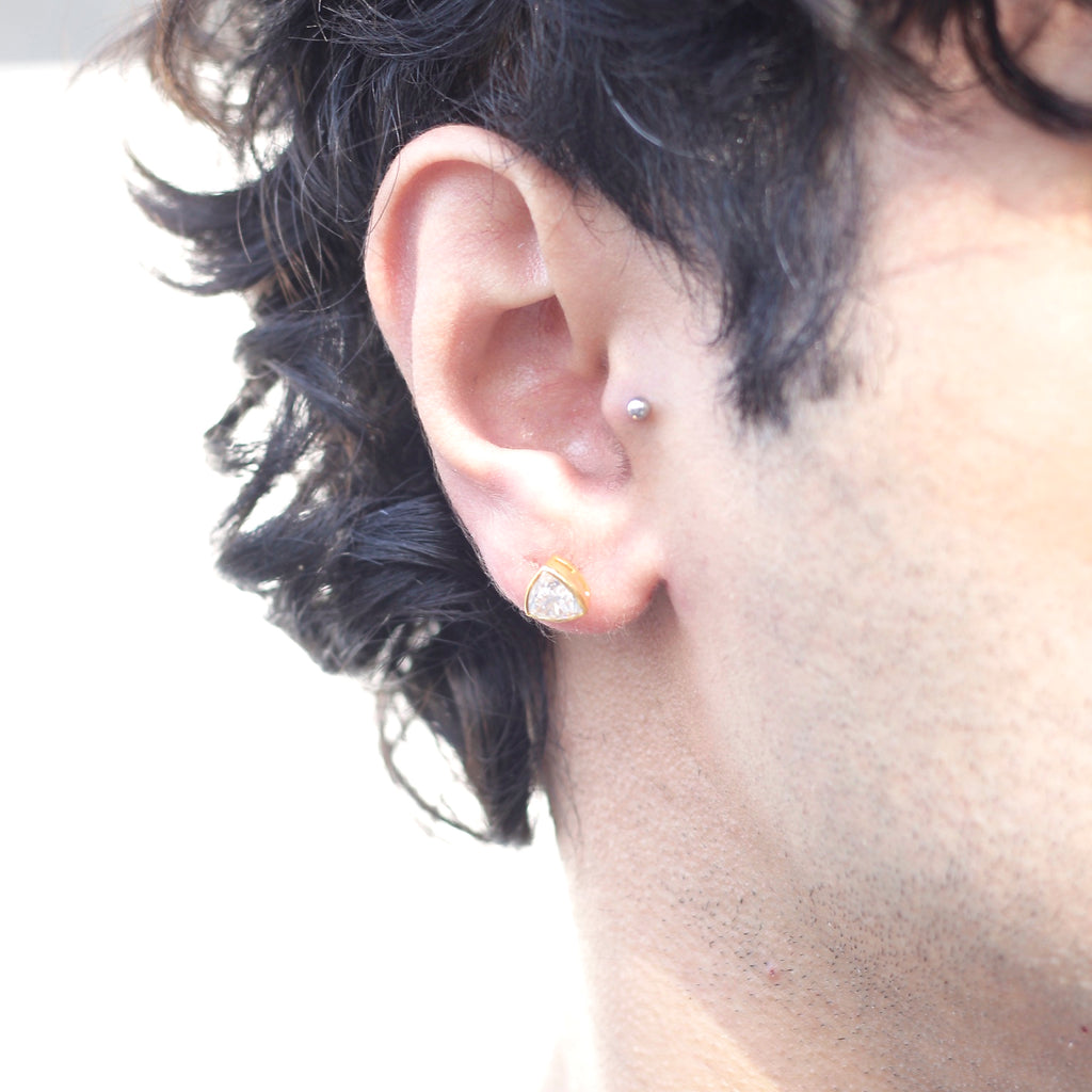 Tricornered Moissanite diamond Ear Studs