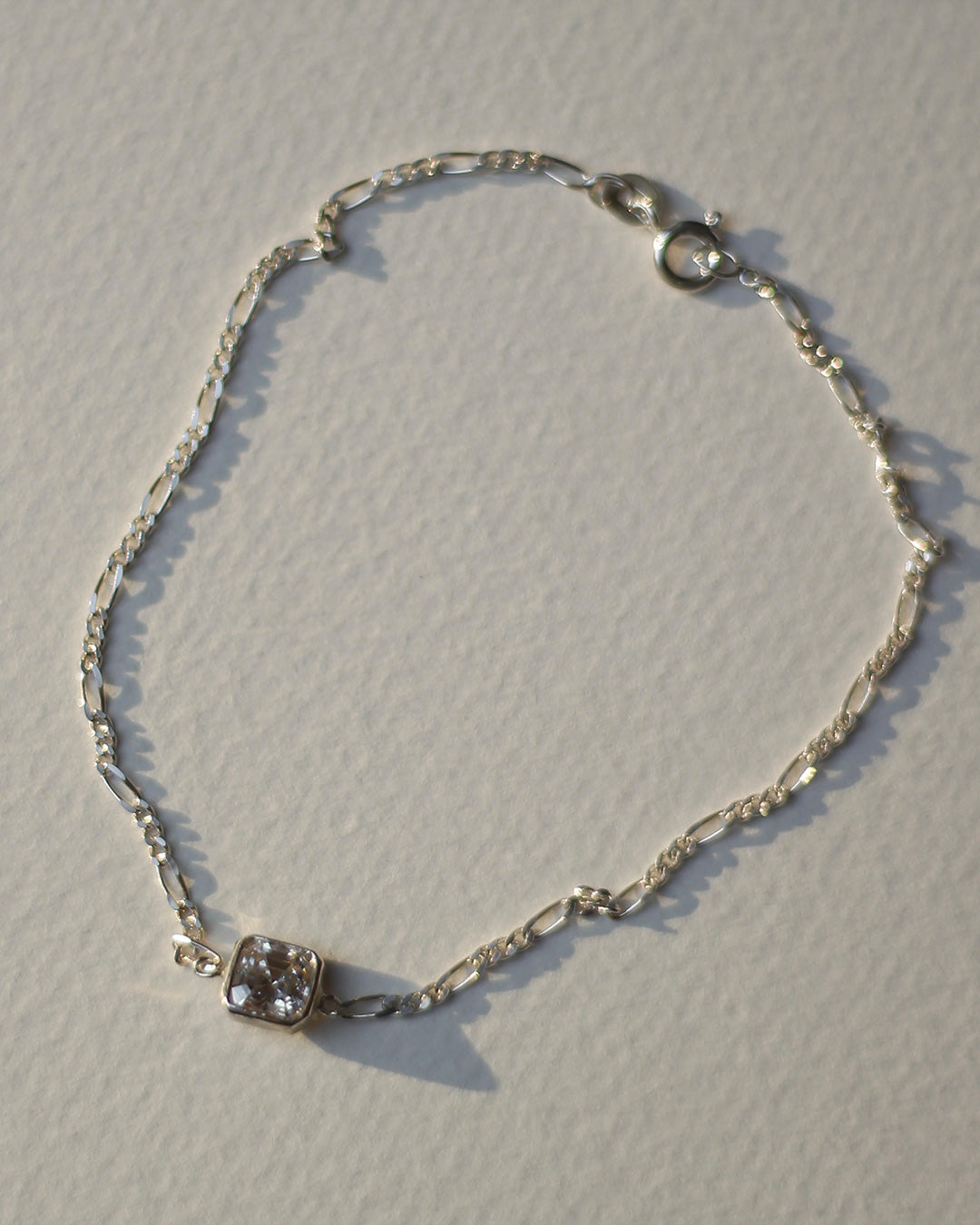 Radiant Square Solitaire Silver Bracelet