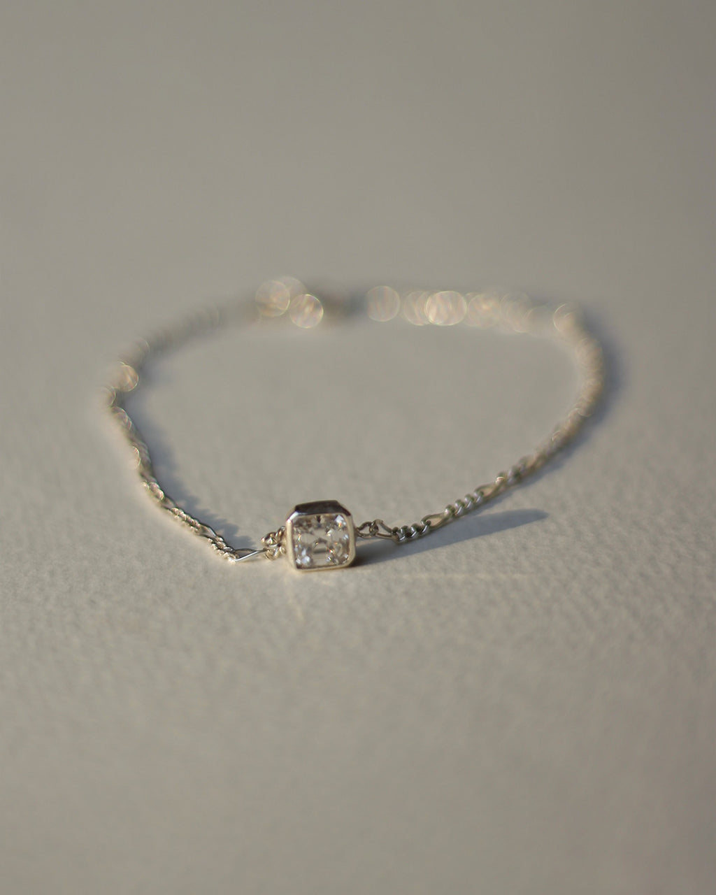 Radiant Square Solitaire Silver Bracelet