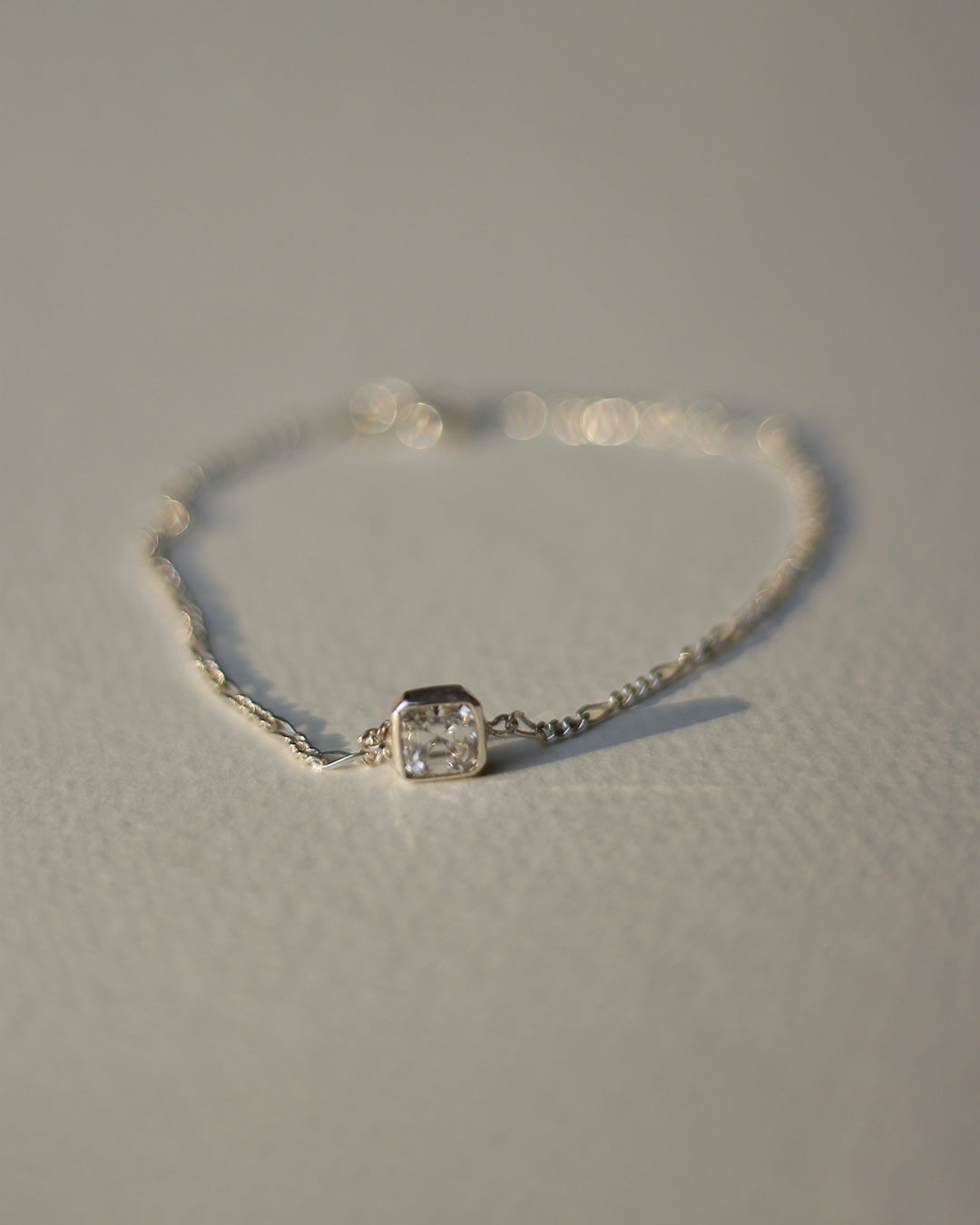 Radiant Square Solitaire Silver Bracelet