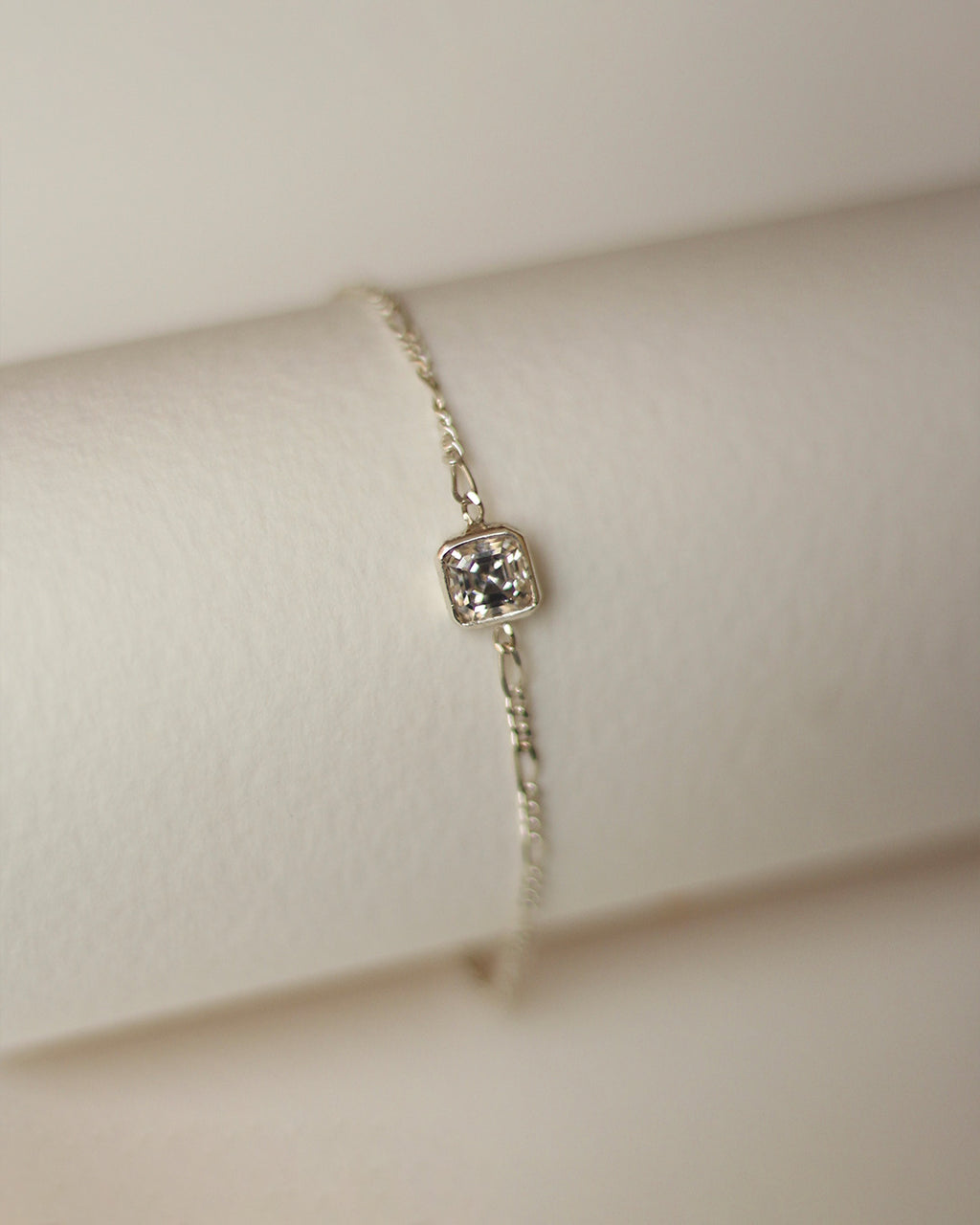 Radiant Square Solitaire Silver Bracelet