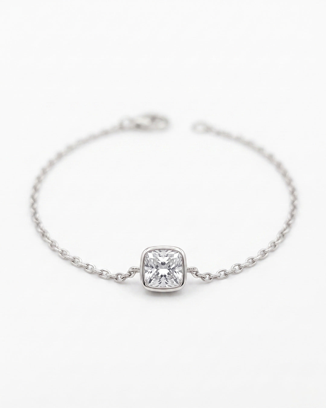 Radiant Square Solitaire Silver Bracelet
