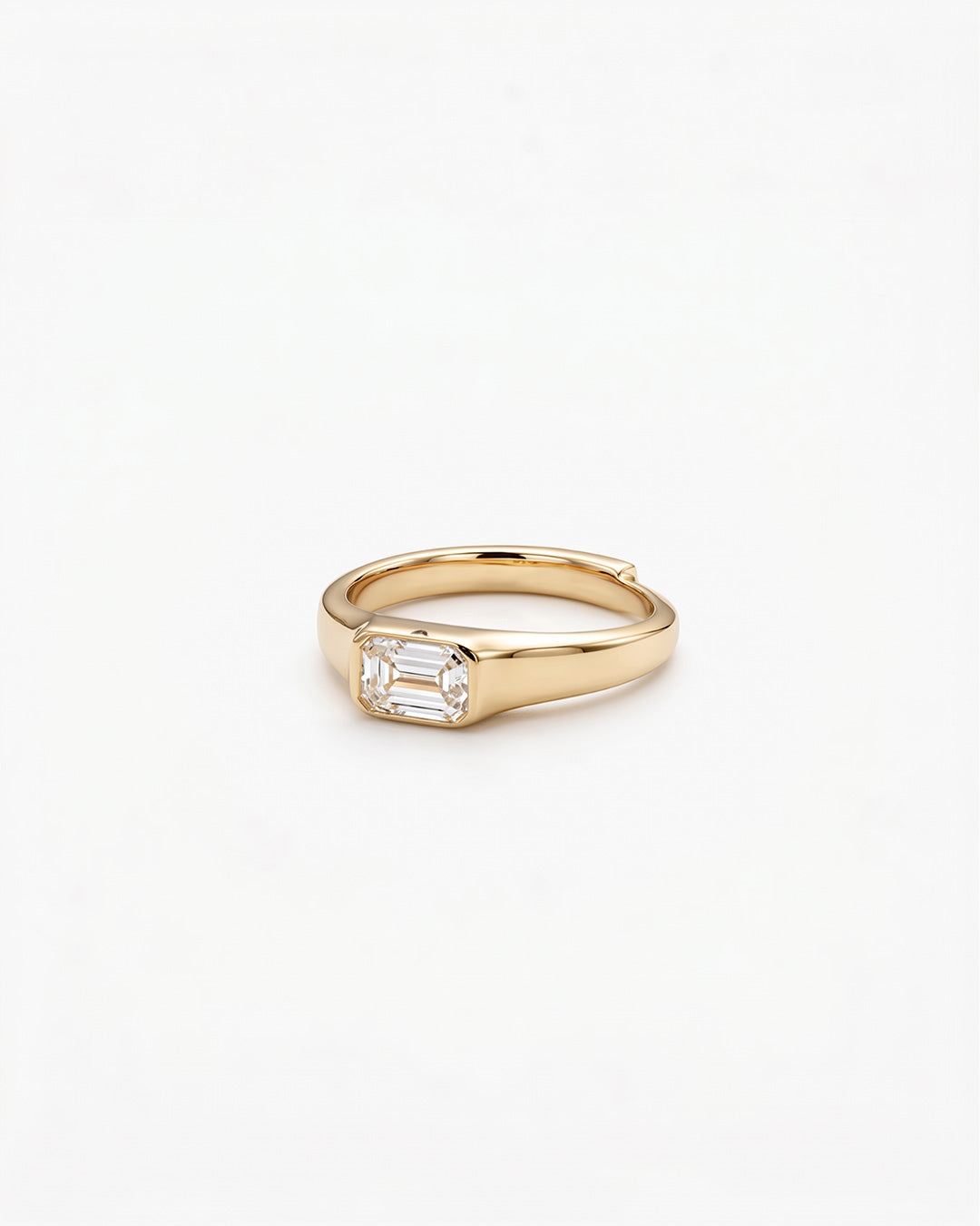 Bezel Set Emerlald Cut Moissanite Diamond Ring