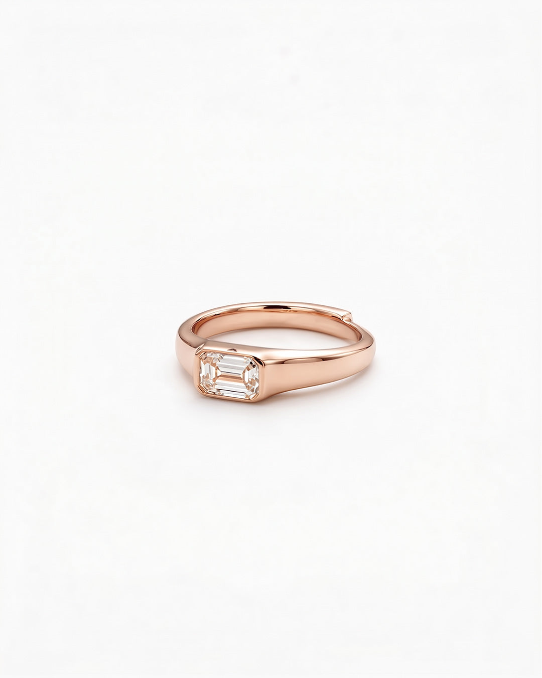 Bezel Set Emerlald Cut Moissanite Diamond Ring